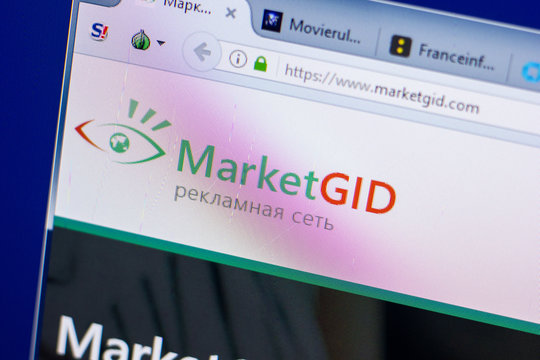 Ryazan, Russia - May 20, 2018: Homepage of MarketGid website on the display of PC, url - MarketGid.com.