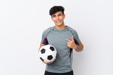 Argentinian football player man over isolated white background with surprise facial expression