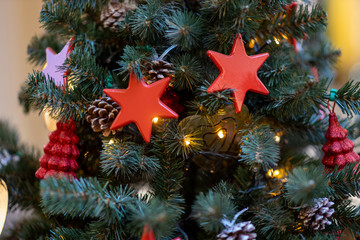 Bright christmas composition with red star