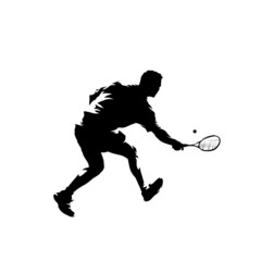 Squash player, isolated vector silhouette. Ink drawing athlete with racket