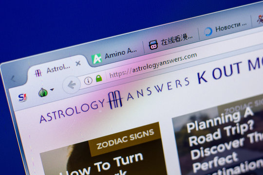 Ryazan, Russia - May 20, 2018: Homepage of AstrologyAnswers website on the display of PC, url - AstrologyAnswers.com.
