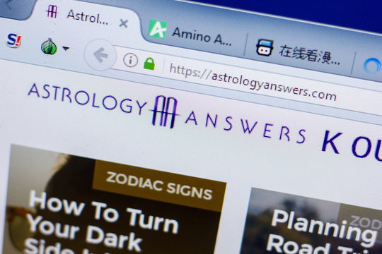 Ryazan, Russia - May 20, 2018: Homepage of AstrologyAnswers website on the display of PC, url - AstrologyAnswers.com.