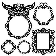 frame with a decorative heart and birds for laser cutting