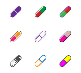 Medicine capsule multi style of icon set white background