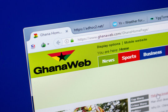 Ryazan, Russia - May 20, 2018: Homepage of GhanaWeb website on the display of PC, url - GhanaWeb.com.