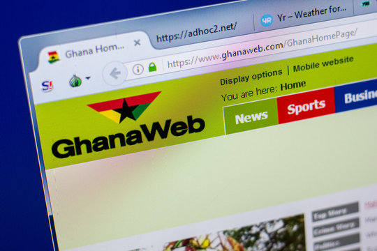Ryazan, Russia - May 20, 2018: Homepage of GhanaWeb website on the display of PC, url - GhanaWeb.com.