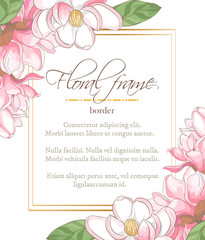 Vector delicate invitation with magnolia for wedding, marriage, bridal, birthday, Valentine's day