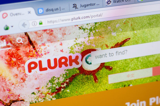 Ryazan, Russia - May 20, 2018: Homepage of Plurk website on the display of PC, url - Plurk.com.
