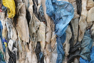 Recycling packed in bales of paper and film close-up