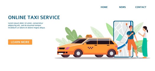 Taxi online service banner with people flat isolated vector illustration.