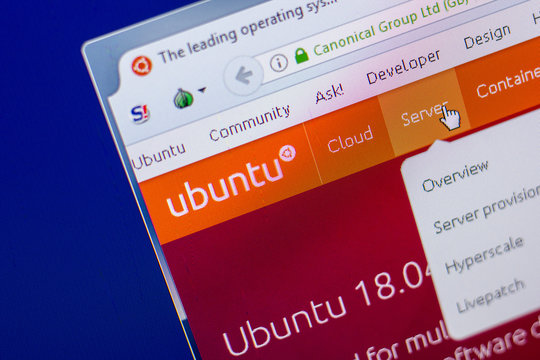 Ryazan, Russia - May 20, 2018: Homepage of Ubuntu website on the display of PC, url - Ubuntu.com.