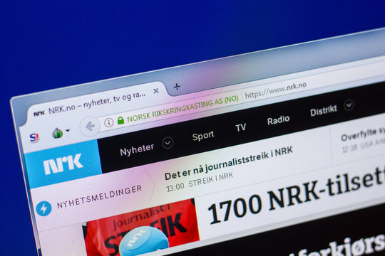 Ryazan, Russia - May 20, 2018: Homepage of Nrk website on the display of PC, url - Nrk.no.
