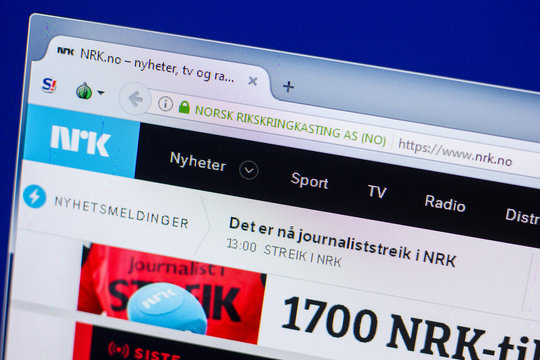 Ryazan, Russia - May 20, 2018: Homepage of Nrk website on the display of PC, url - Nrk.no.
