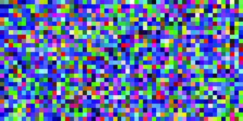Abstract geometric background with glitch art VHS effect of pixel sorting. Mosaic of random colorful pixels like in 8bit video game.
