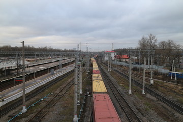 Obraz premium Railroad tracks top view on train