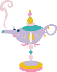 Stylized, fun, and cute oil lamp for children on a white background.