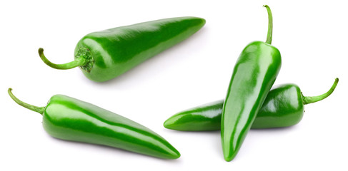 Green pepper collection isolated on white background Clipping Path