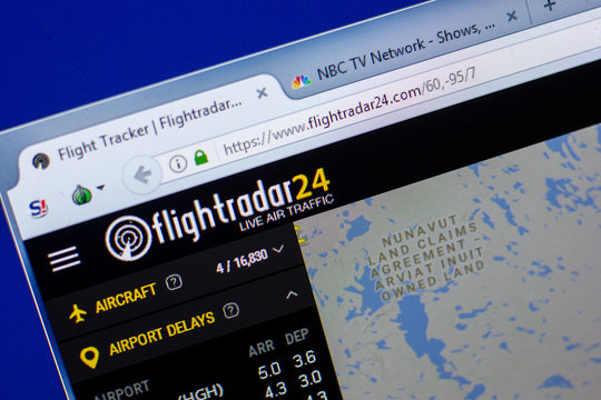 Ryazan, Russia - May 20, 2018: Homepage of FlightRadar24 website on the display of PC, url - FlightRadar24.com.