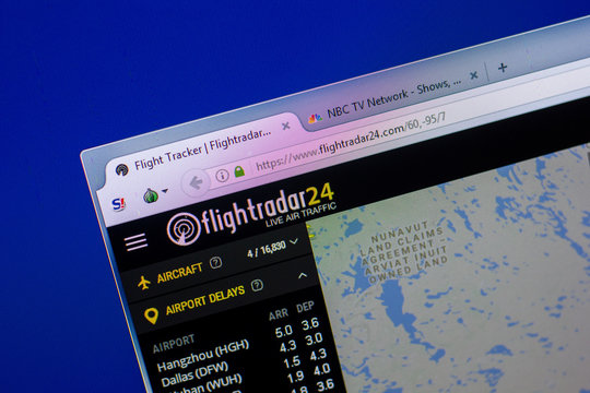 Ryazan, Russia - May 20, 2018: Homepage of FlightRadar24 website on the display of PC, url - FlightRadar24.com.
