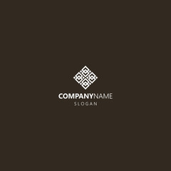 white logo on a black background. simple line art vector geometric iconic logo of a rectangular pattern
