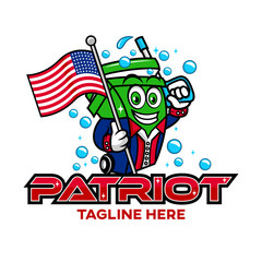 Modern American Patriot Trash can logo. Vector illustration.