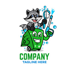 Modern Trash can with raccoon logo. Vector illustration. © val1982