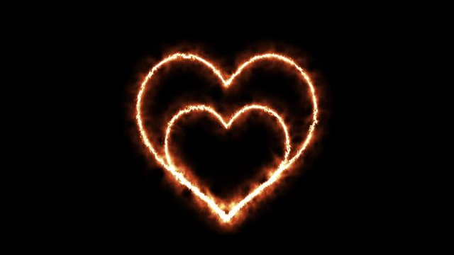 Burning fire love heart on a black background. 3D Render