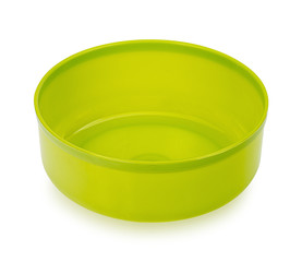 Water bowl with green plastic isolated on white background