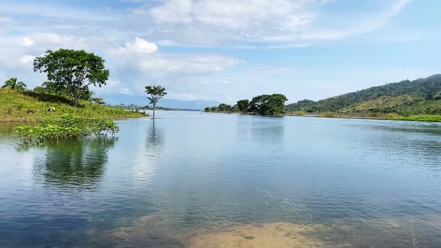 Panning view of Bocono dam. Trujillo state, Venezuela