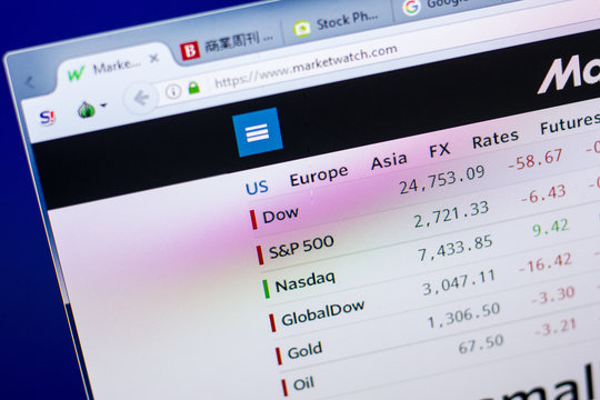 Ryazan, Russia - May 27, 2018: Homepage of MarketWatch website on the display of PC, url - MarketWatch.com.
