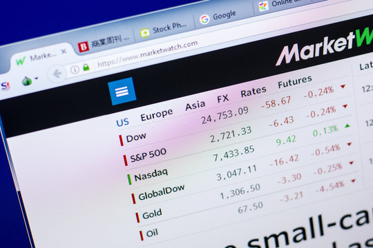 Ryazan, Russia - May 27, 2018: Homepage of MarketWatch website on the display of PC, url - MarketWatch.com.