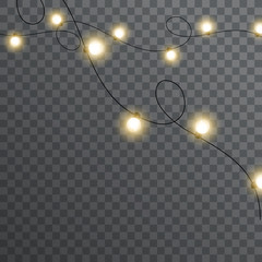 Christmas lights isolated on transparent background. Xmas colorful garland. Vector festive illustration.