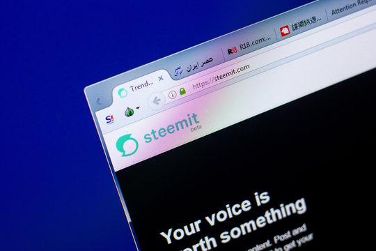 Ryazan, Russia - May 27, 2018: Homepage of Steemit website on the display of PC, url - Steemit.com.