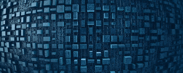 3d blue database technology circuit background