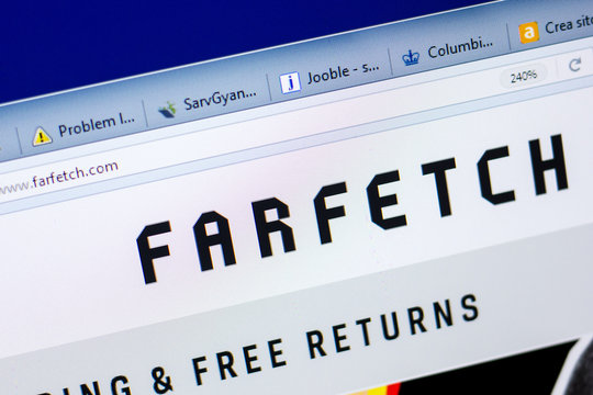 Ryazan, Russia - May 27, 2018: Homepage of FarFetch website on the display of PC, url - FarFetch.com.