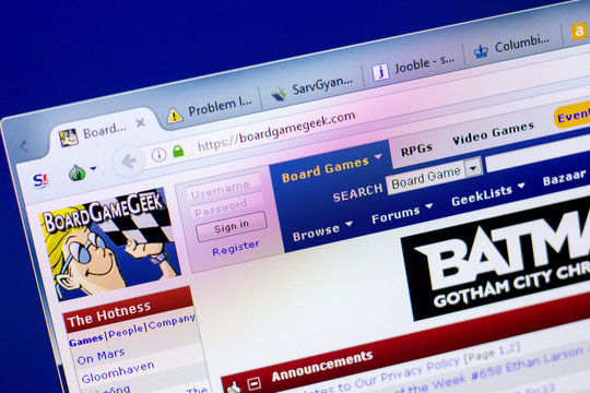 Ryazan, Russia - May 27, 2018: Homepage of BoardGameGeek website on the display of PC, url - BoardGameGeek.com.