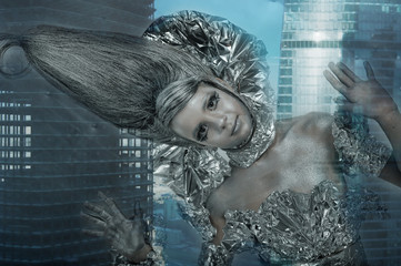 Girl in silver and foil