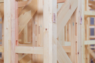 New construction framing house. Close up mounting unit