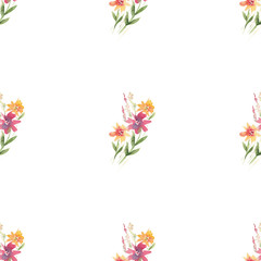 Seamless pattern of watercolor flowers on a white background. Use for wedding invitations, birthdays, menus and decorations