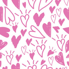 cute hand drawn pink heart on white background.