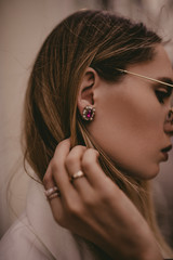 Beautiful retro red earring on close up