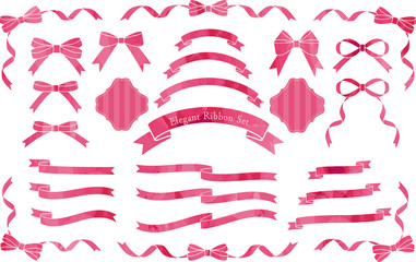 リボン　切り絵風　赤ピンク　セット