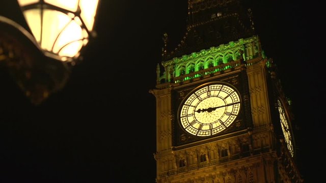 Big Ben in London, UK at night. Dark Sky Behind the Clock Tower in Westminster. Close Up. 