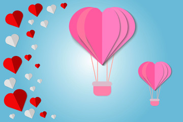 Obraz na płótnie Canvas Valentines day vector design with paper cut pink heart shaped air balloons flying in background. Vector illustration.
