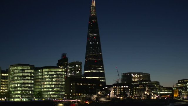 The Shard in London Timelapse. This famous landmark is on the River Thames. Day to night