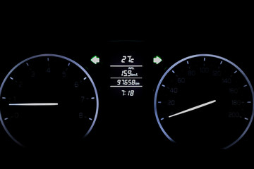 Fototapeta premium Car dashboard at night There are alerts to see the system of cars.