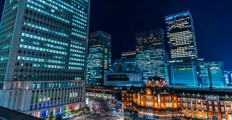 Raamstickers Tokyo Station Marunouchi Night View ~ Tokyo Station en gebouwen Nachtzicht ~ © 拓也 神崎