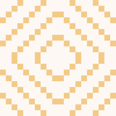 Vector geometric traditional Scandinavian ornament. Simple ornamental seamless pattern. Folk ethnic motif. Abstract minimal texture with squares, crosses, lines. Fair isle background. Yellow and white