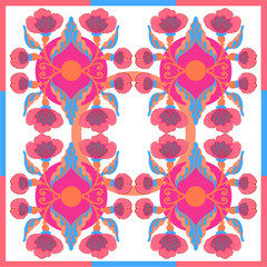 Silk scarf with abstract flowers vector pattern with hand drawn floral elements.
