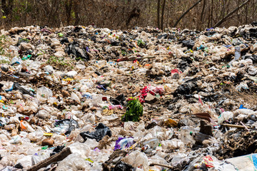 Municipal garbage dump in landfill. Environmental pollution.